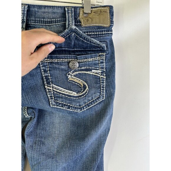 Silver Suki Thick Stitched Boocut Denim Blue Jeans Flap Pockets - Picture 9 of 11